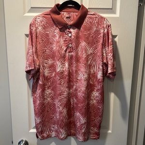 Red and White Polo Shirt with Tropical Design